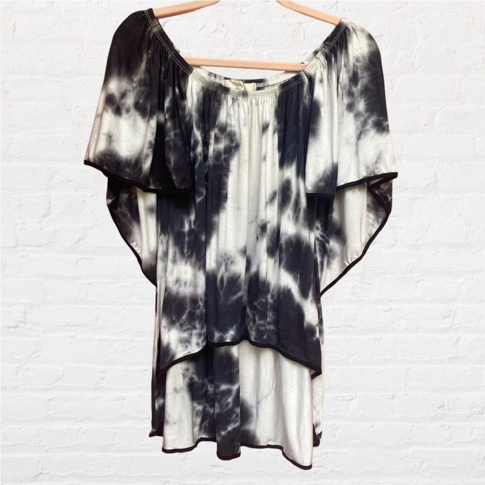 Eldridge tie dye off shoulder high low shirt